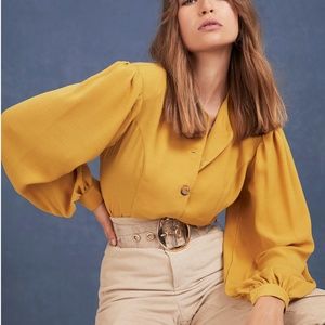 Mustard Puff Sleeve Blouse